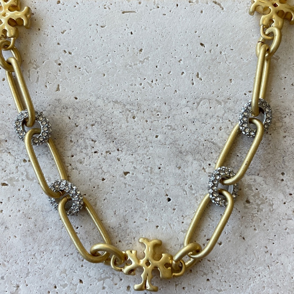 Tory Burch Elegant Gold and Silver Chain Necklace
